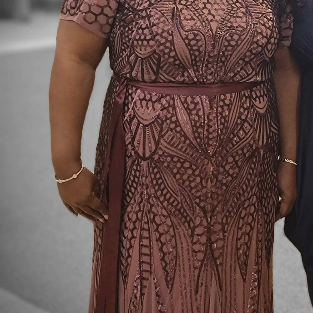 R&M Richards Evening Gown 22W Burgundy Beading and Mauve Mesh material.